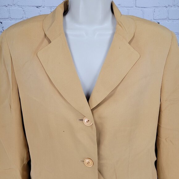 VTG Kasper & Company Yellow 100% Silk Buttoned Lined Notch Suit Jacket 12 - Picture 10 of 16